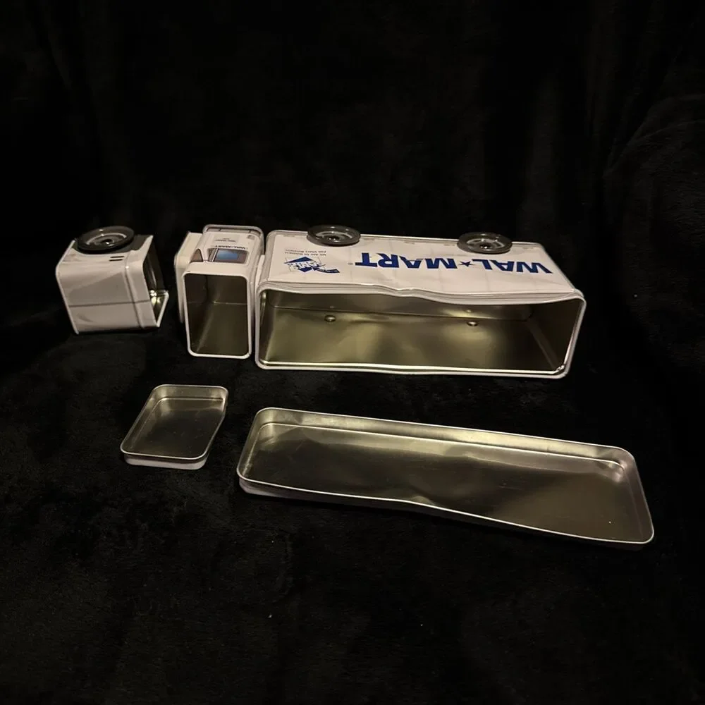 Vintage 2005 Walmart Sam’s Club Metal Semi Truck Tin Containers Wheels Roll